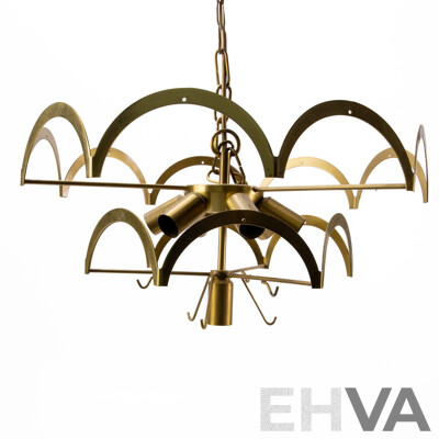 Mid-Century Italian Smoked Glass Chandelier by Vistosi with Gilt Metal Mount, Circa 1970s