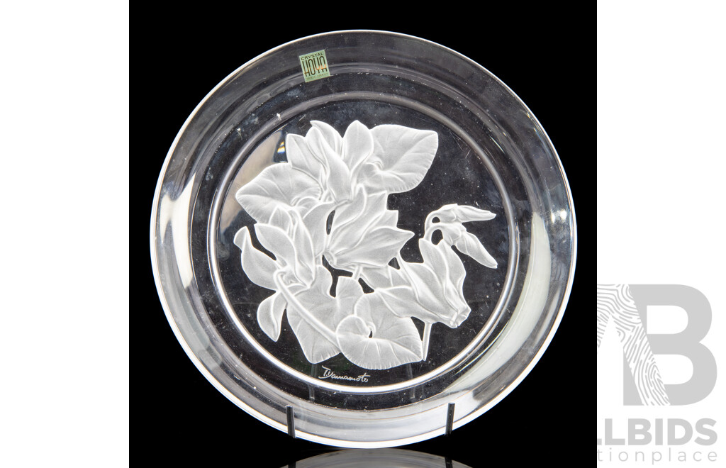 Vintage Japanese Hoya Crystal Plate with Frosted Flowers