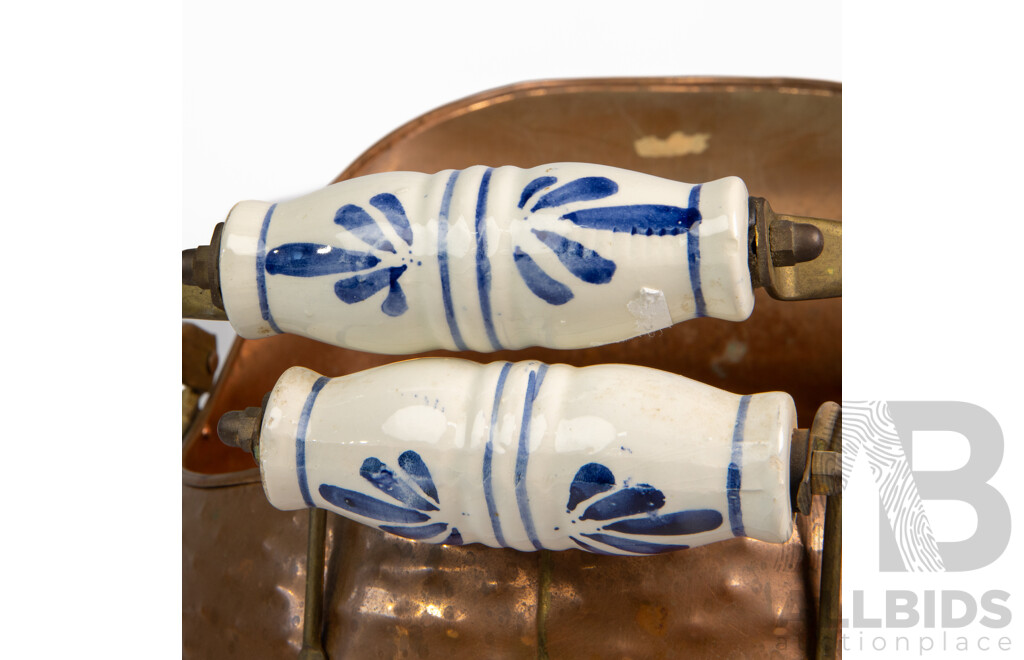 Antique Copper Coal Scuttle with Hammered Finish and Lions Head Details