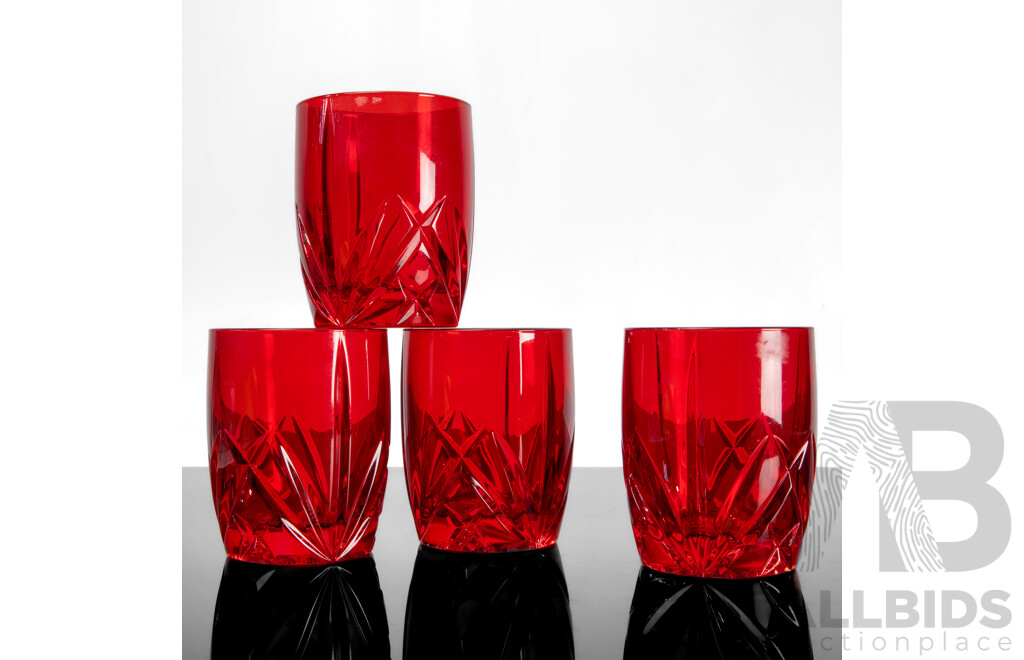 Good Set of Four Marquis by Waterford Ruby Flashed Crystal Tumblers