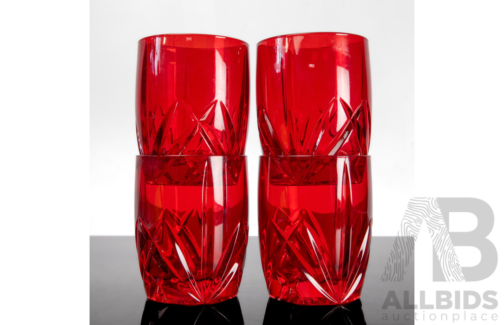 Good Set of Four Marquis by Waterford Ruby Flashed Crystal Tumblers