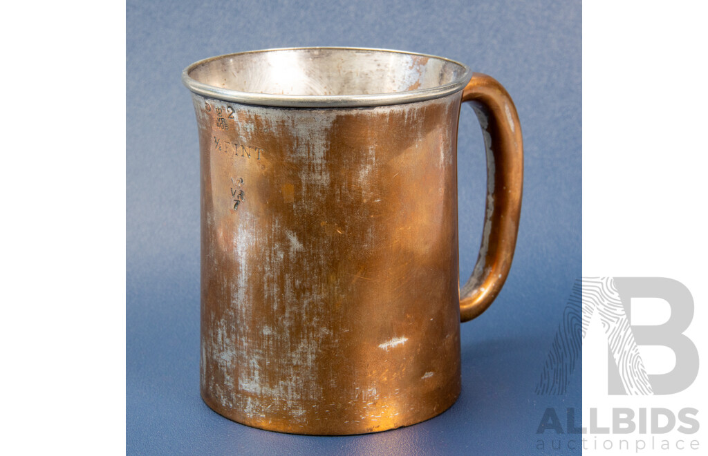Genuine Victorian Oldham Maker Late Askew Nottingham Copper Half Pint Mug, Marked Victoria Regina 405, 19th Century