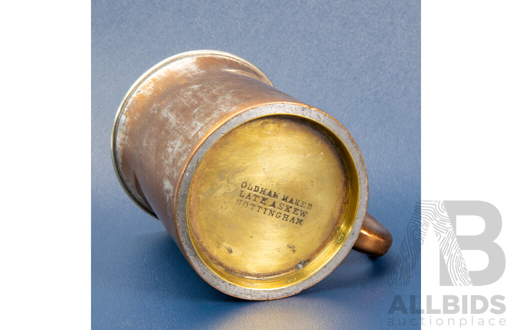 Genuine Victorian Oldham Maker Late Askew Nottingham Copper Half Pint Mug, Marked Victoria Regina 405, 19th Century