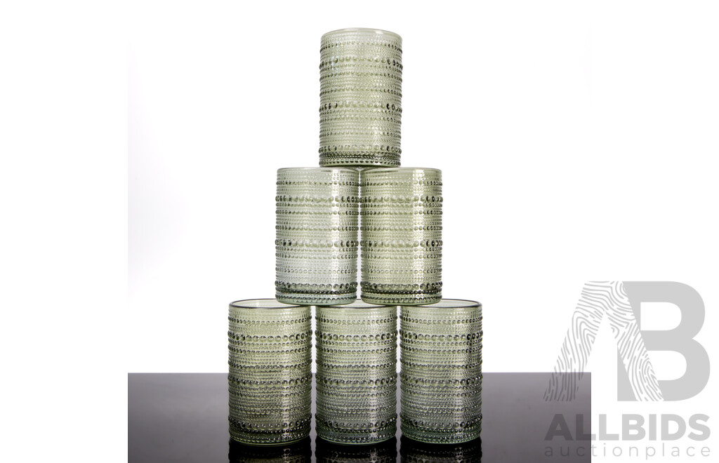 Set of Six Fortessa Jupiter Beaded Hobnail Highball Glasses