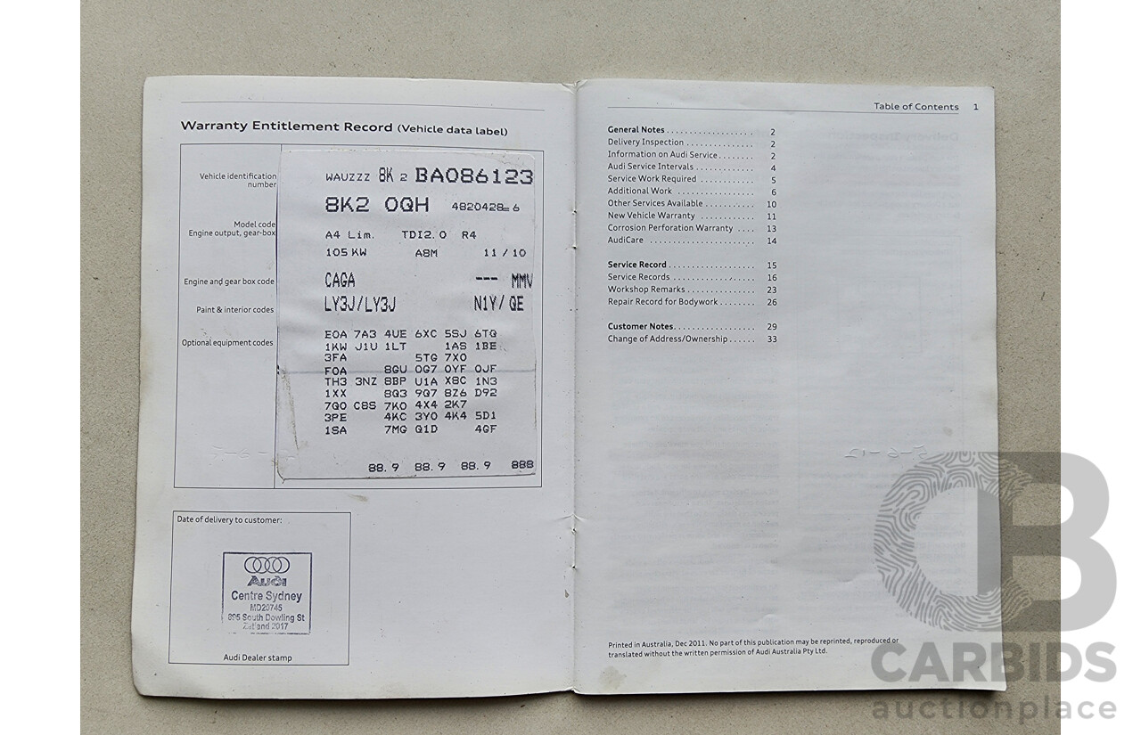 1/2012 Audi A4 2.0 TDI B8 (8K) 4d Sedan Red 2.0L