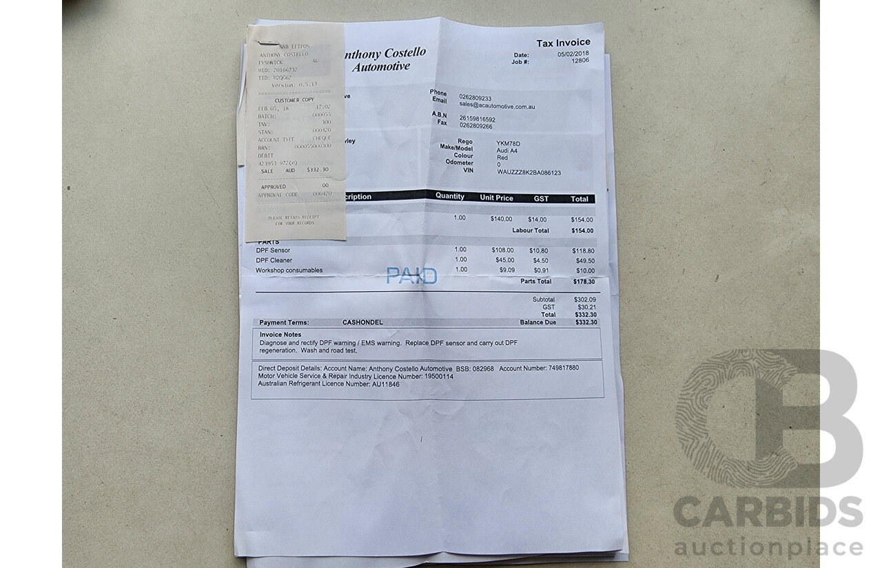 1/2012 Audi A4 2.0 TDI B8 (8K) 4d Sedan Red 2.0L