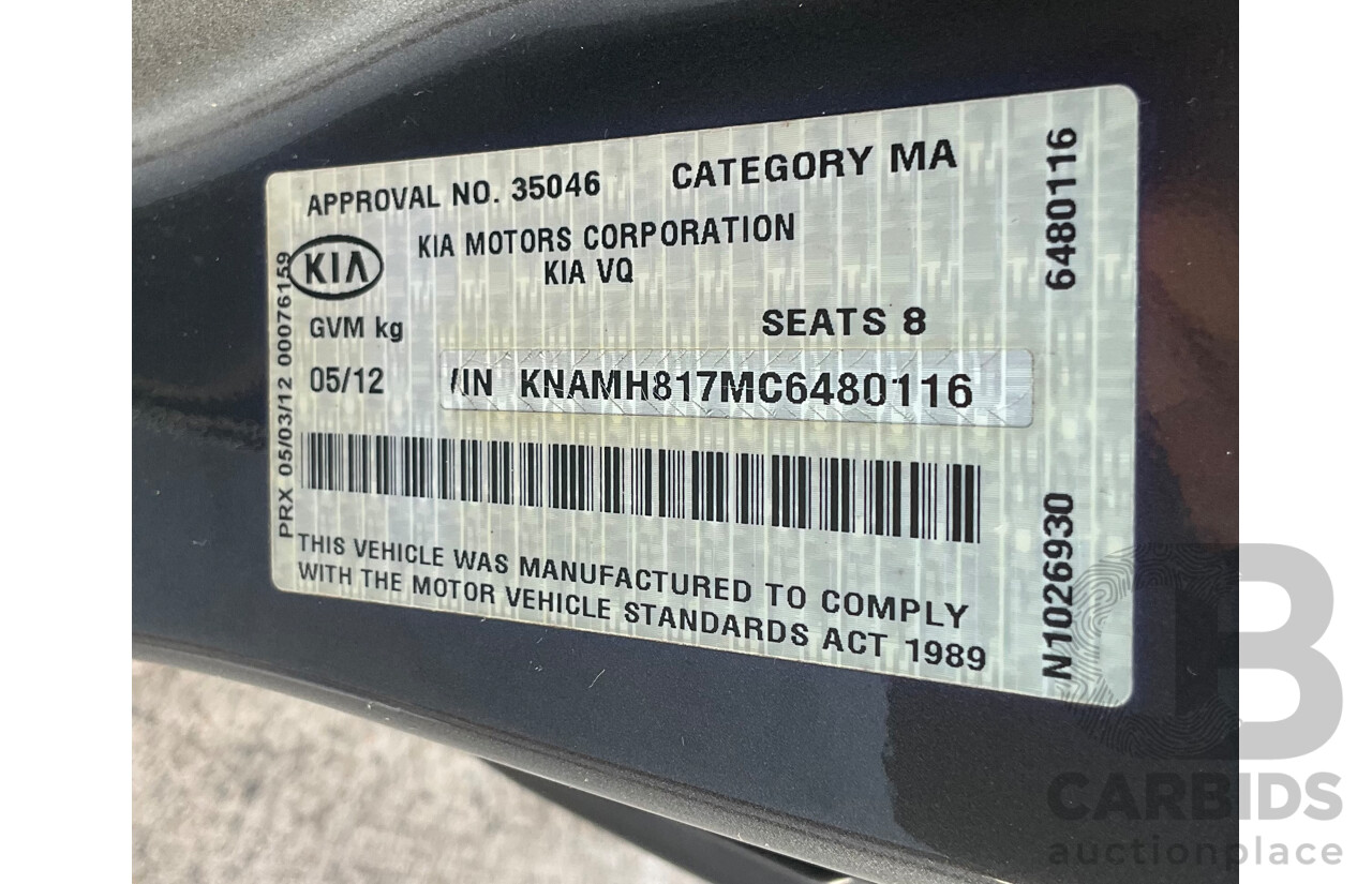 5/2012 Kia Grand Carnival S VQ MY12 4d Wagon Grey V6 3.5L - 8 Seater