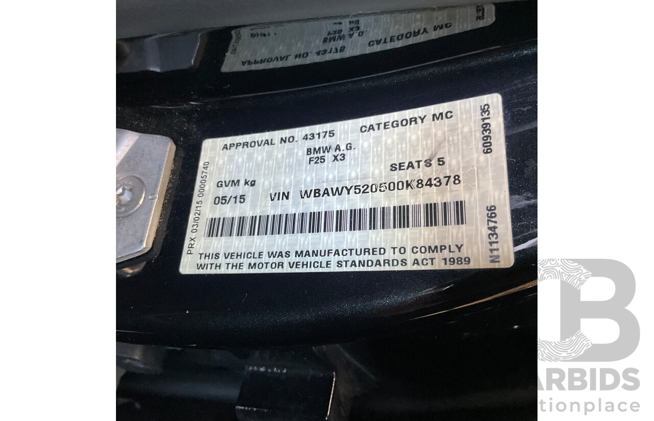 05/2015 BMW X3 XDrive30d M Sport LCI F25 MY15 4d Wagon Black Sapphire Metallic Turbo Diesel 3.0L