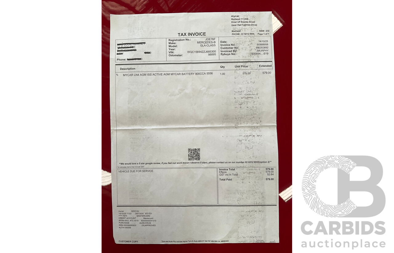 01/2020 Mercedes-Benz GLA 180 (FWD) X156 MY20 4d Wagon Jupiter Red Turbo 1.6L