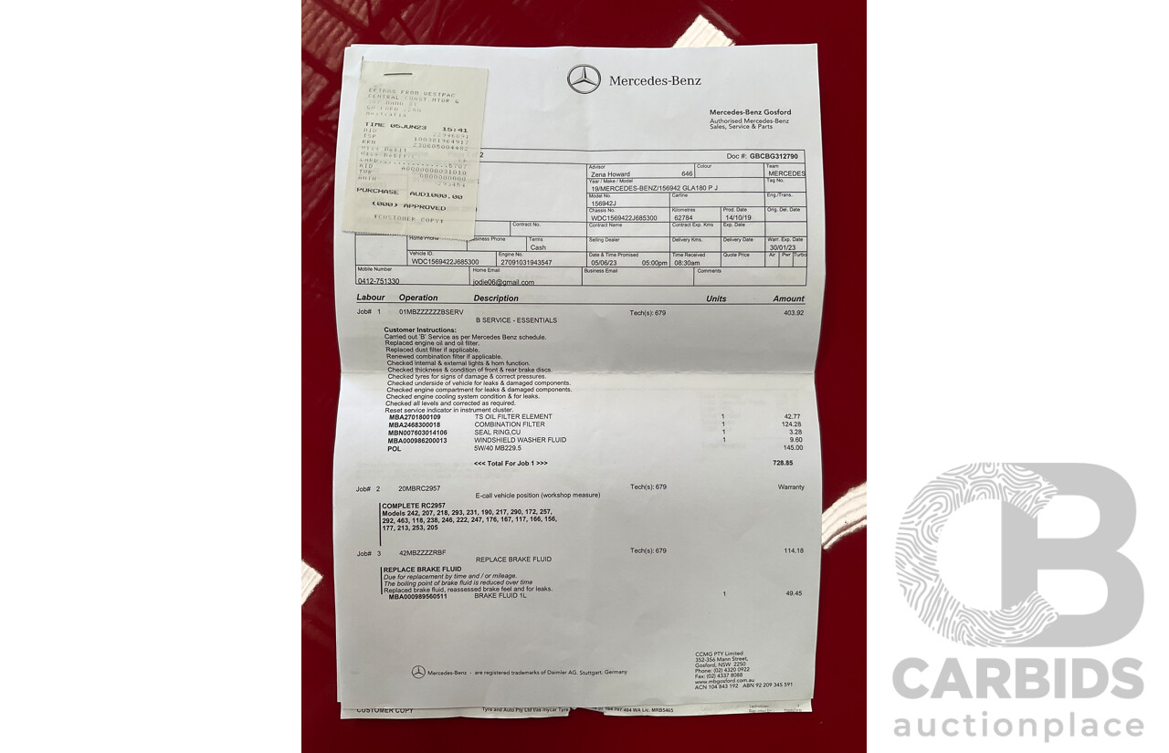 01/2020 Mercedes-Benz GLA 180 (FWD) X156 MY20 4d Wagon Jupiter Red Turbo 1.6L