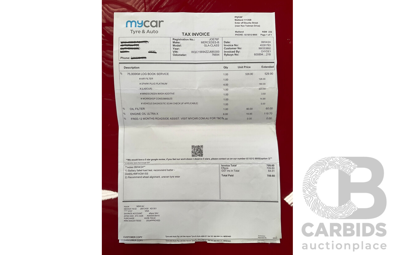 01/2020 Mercedes-Benz GLA 180 (FWD) X156 MY20 4d Wagon Jupiter Red Turbo 1.6L