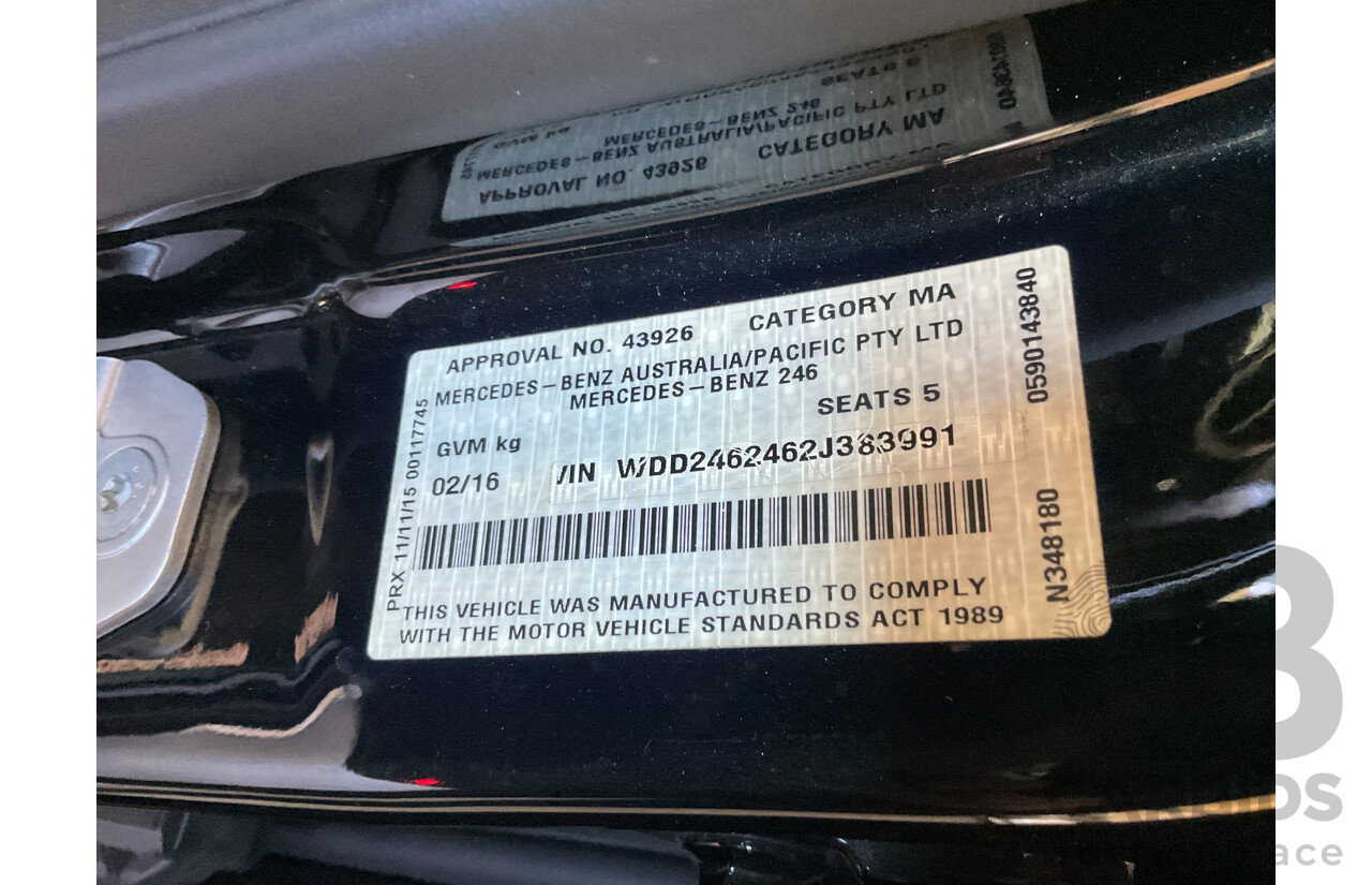 02/2016 Mercedes-Benz B250 4Matic (AWD) 246 MY16 5d Hatchback Cosmos Black Metallic Turbo 2.0L
