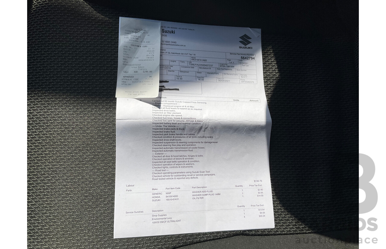 01/2016 Suzuki S-Cross GL (FWD) JY 4d Wagon White 1.6L