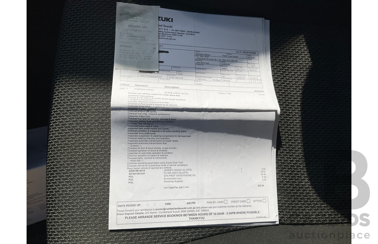 01/2016 Suzuki S-Cross GL (FWD) JY 4d Wagon White 1.6L