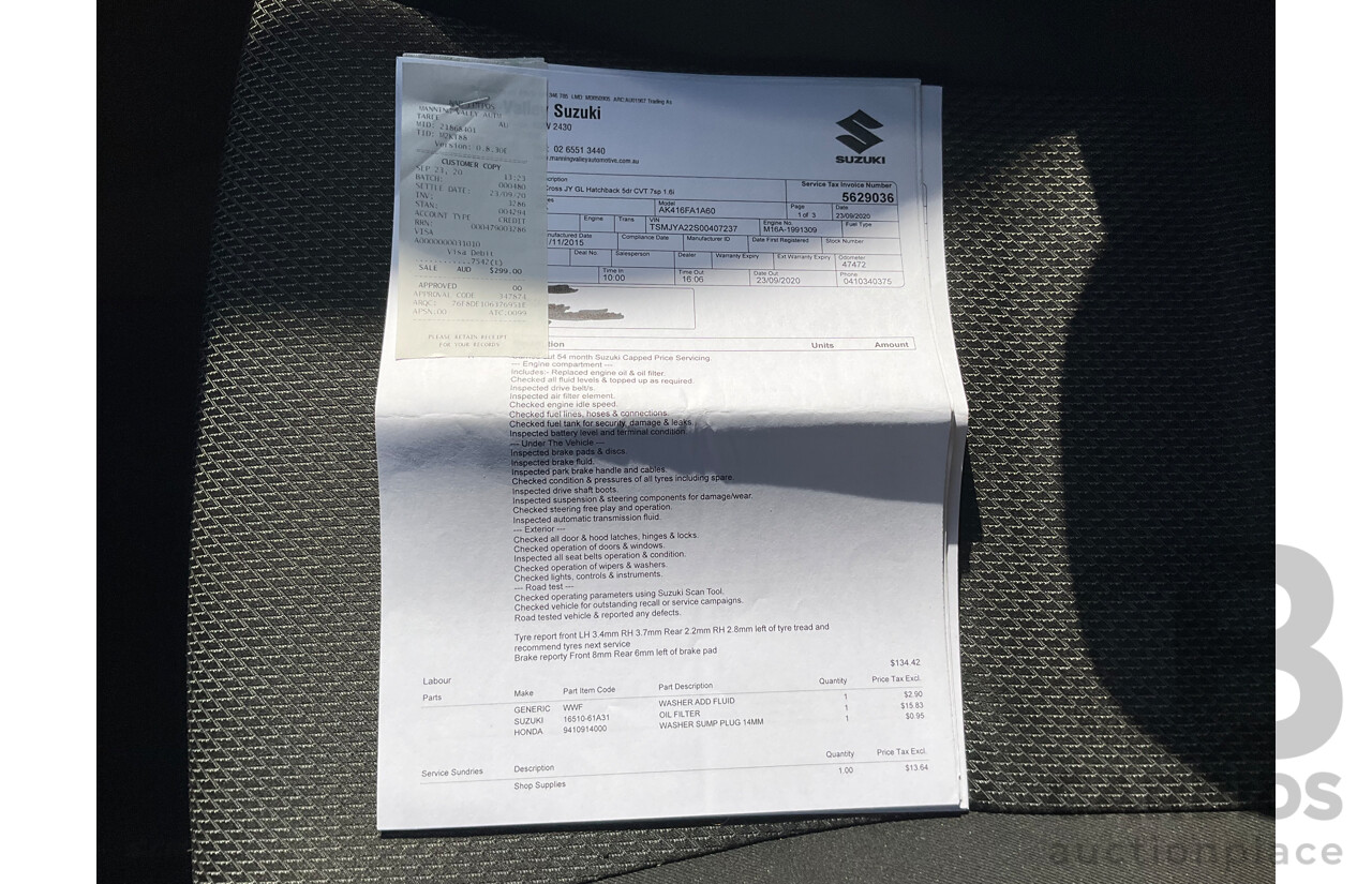 01/2016 Suzuki S-Cross GL (FWD) JY 4d Wagon White 1.6L