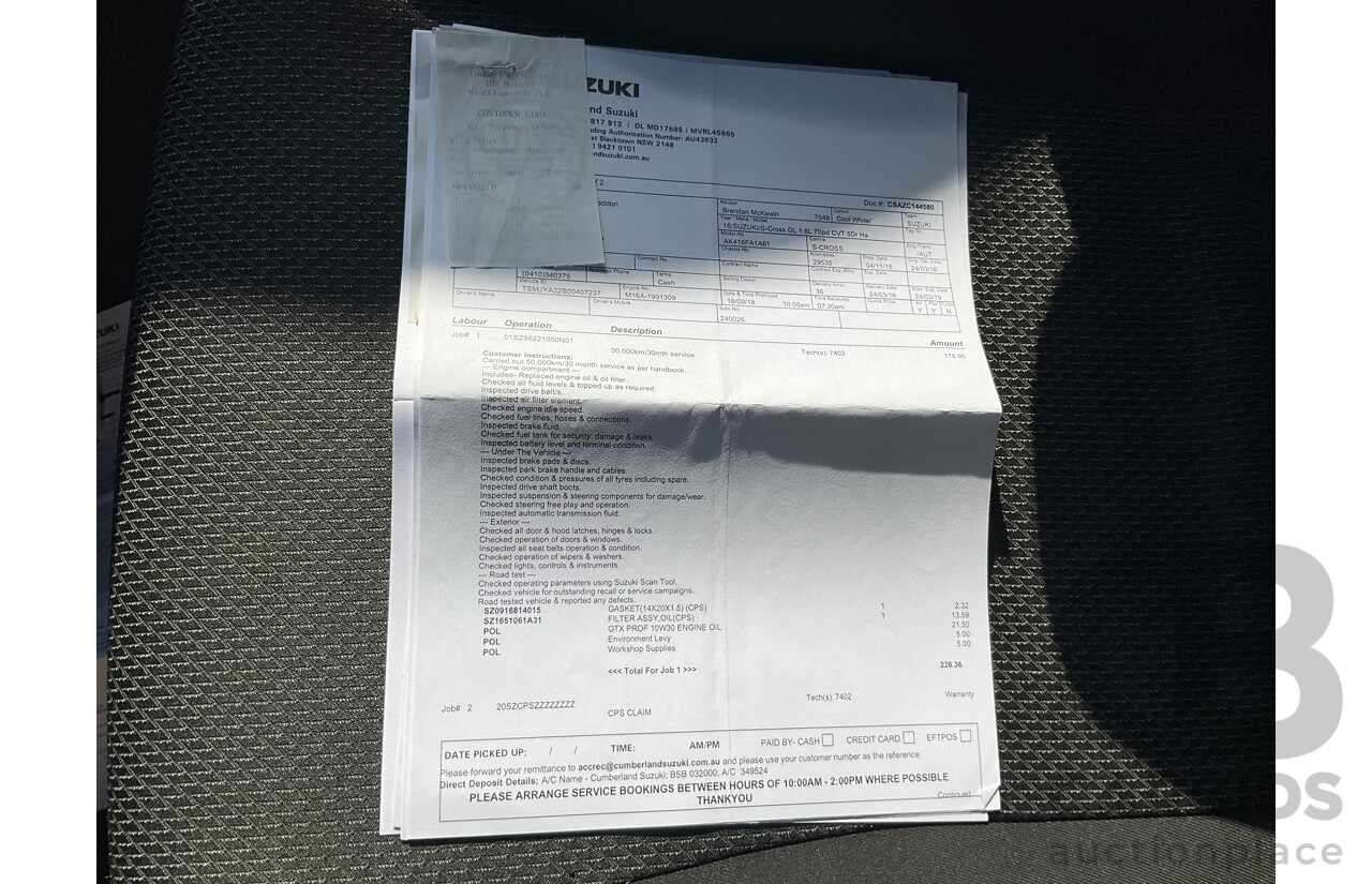 01/2016 Suzuki S-Cross GL (FWD) JY 4d Wagon White 1.6L