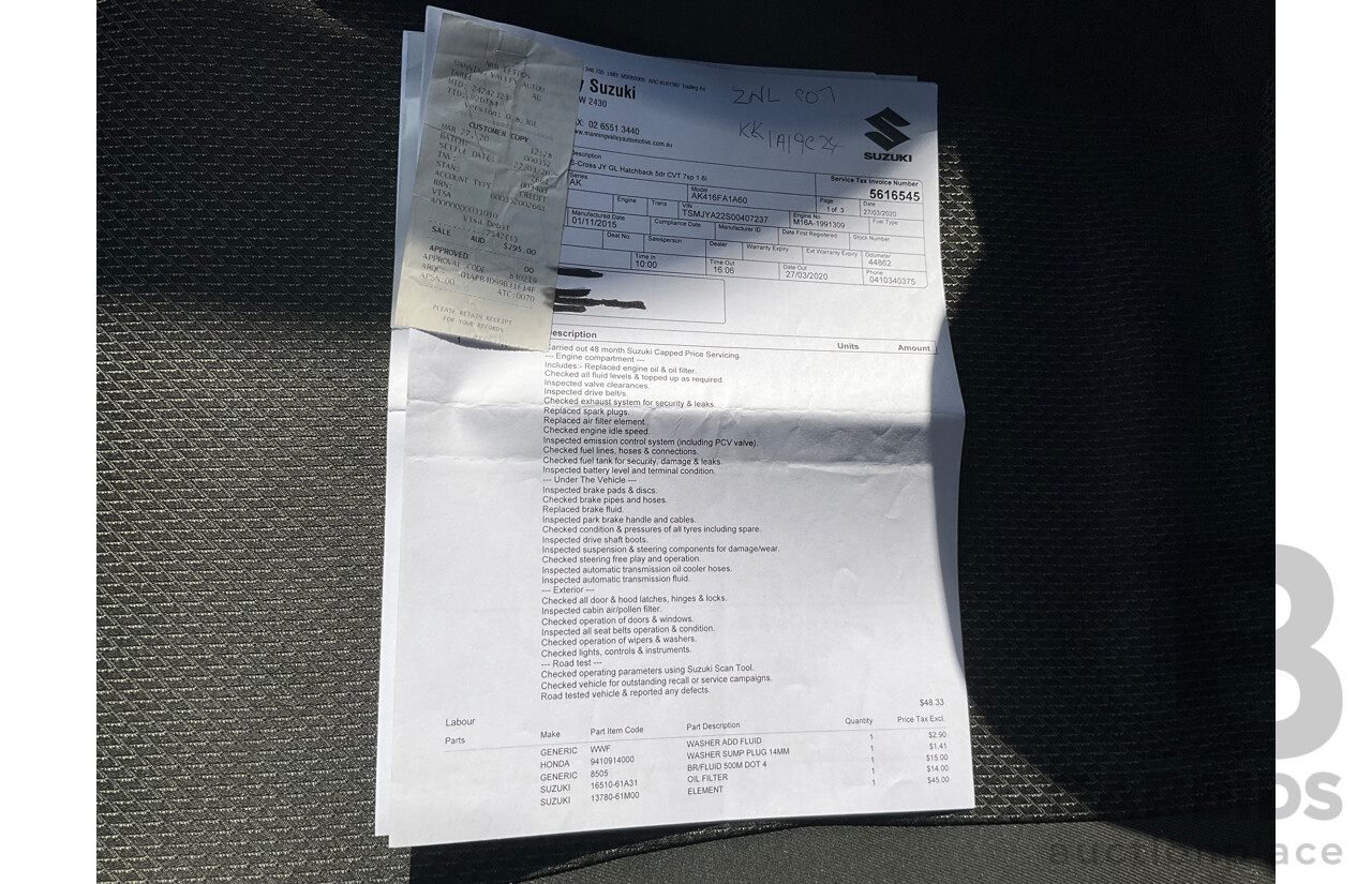 01/2016 Suzuki S-Cross GL (FWD) JY 4d Wagon White 1.6L