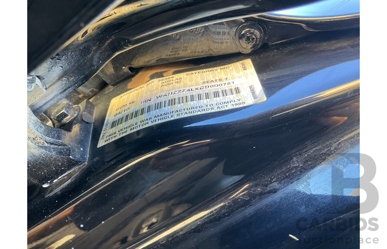 8/2010 Audi Q7 3.0 TDI Quattro MY11 4d Wagon Orca Black Metallic Turbo Diesel V6 3.0L - 7 Seater