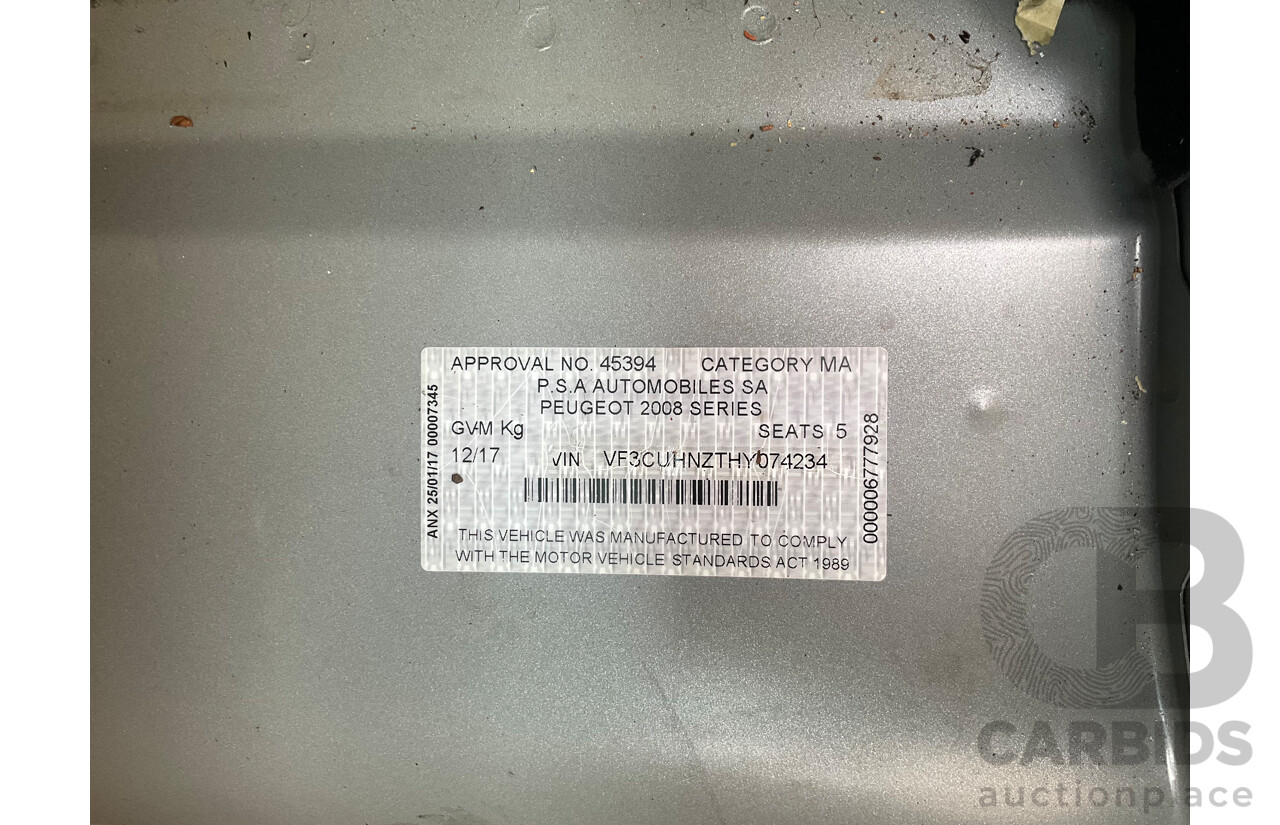 12/2017 Peugeot 2008 ACTIVE FWD MY17 UPDATE 4D Wagon Silver 1.2L Turbo