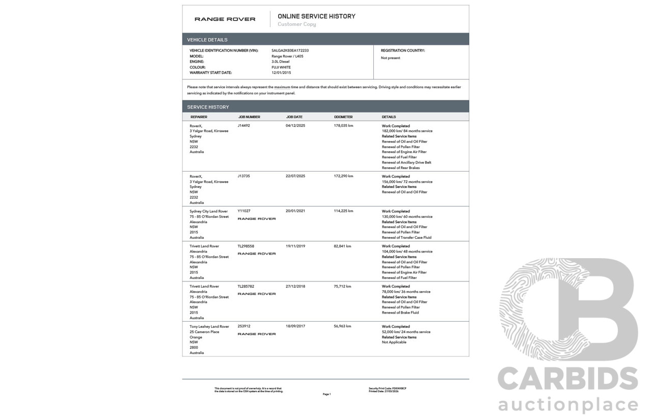 6/2014 Land Rover Range Rover Vogue TDV6 LG MY14.5 4d Wagon Fuji White Twin Turbo Diesel V6 3.0L