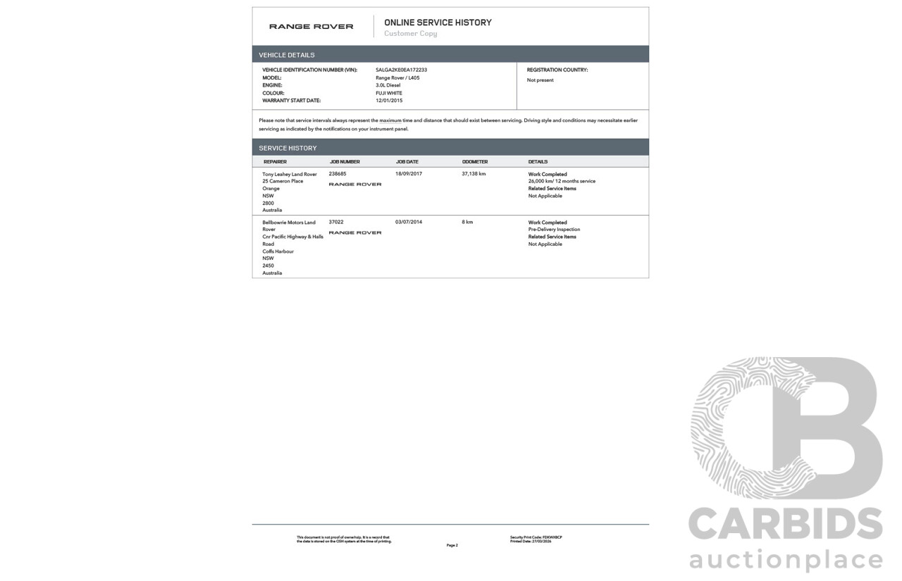 6/2014 Land Rover Range Rover Vogue TDV6 LG MY14.5 4d Wagon Fuji White Twin Turbo Diesel V6 3.0L