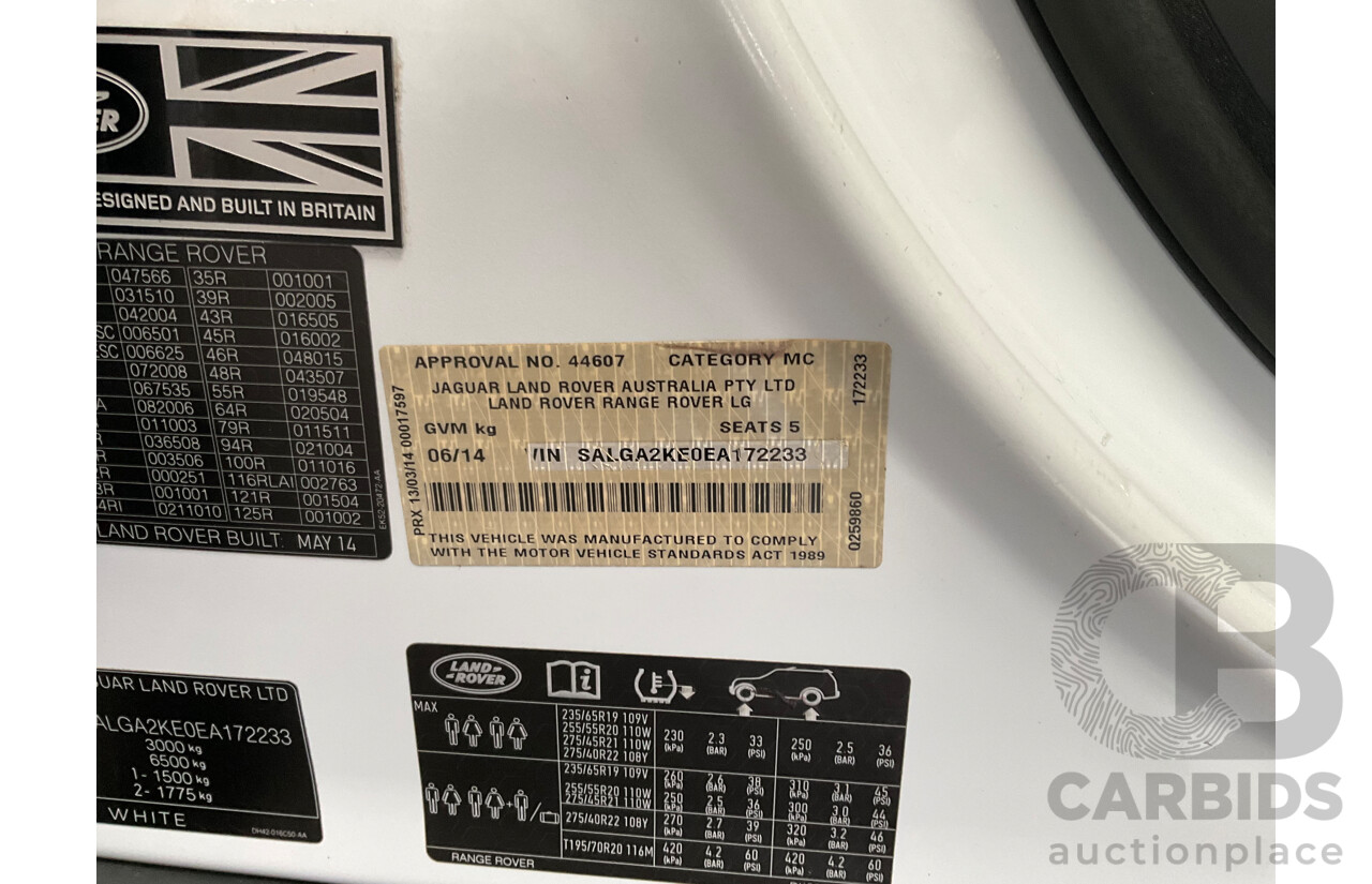 6/2014 Land Rover Range Rover Vogue TDV6 LG MY14.5 4d Wagon Fuji White Twin Turbo Diesel V6 3.0L