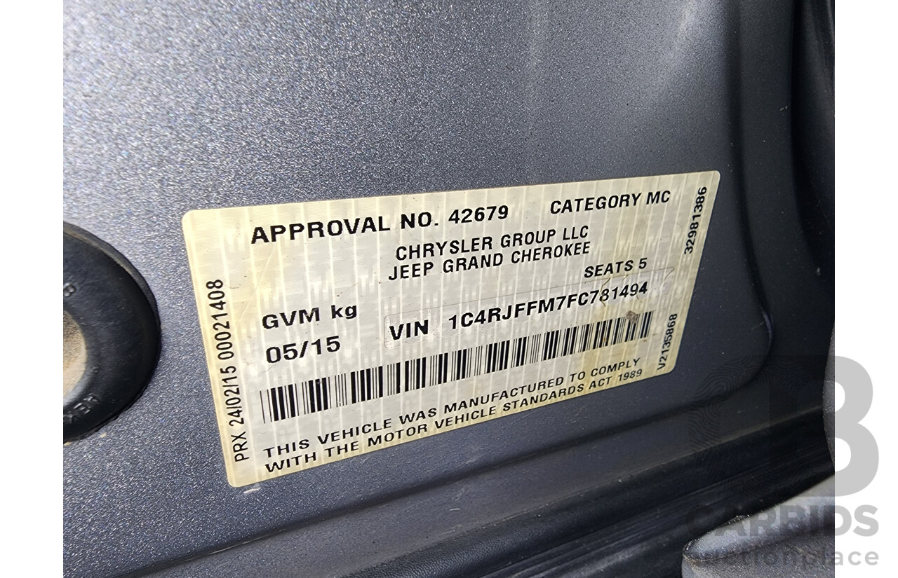 5/2015 Jeep Grand Cherokee Limited (4x4) WK MY15 4d Wagon Silver 3.0L