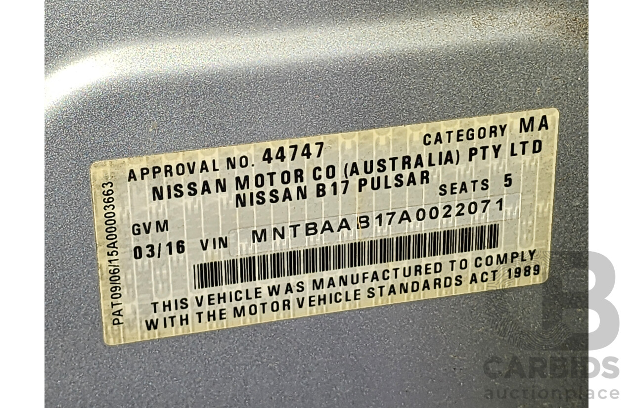 3/2016 Nissan Pulsar ST B17 SERIES 2 4d Sedan Silver 1.8L