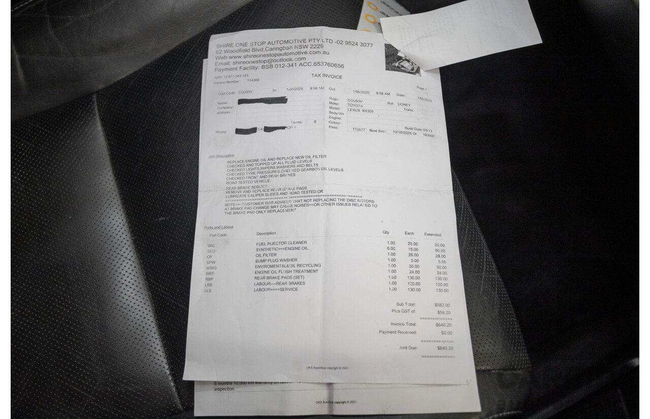 9/2013 Lexus RX350 Luxury GGL15R MY12 4d Wagon White Pearl V6 3.5L