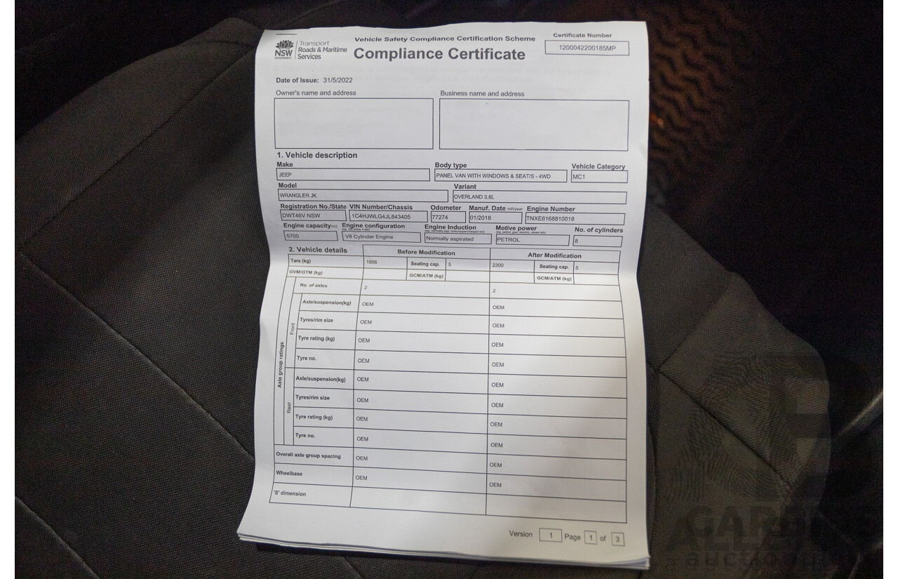 1/2018 Jeep Wrangler Unlimited Overland (4x4) JK MY18 4D Hardtop Billet Silver Metallic V8 5.7L