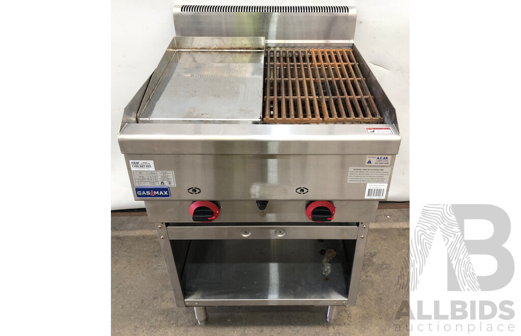 Gasmax Benchtop Natural Gas/LPG Combo 1/2 Char Grill & 1/2 Griddle with Stainless Steel Stand