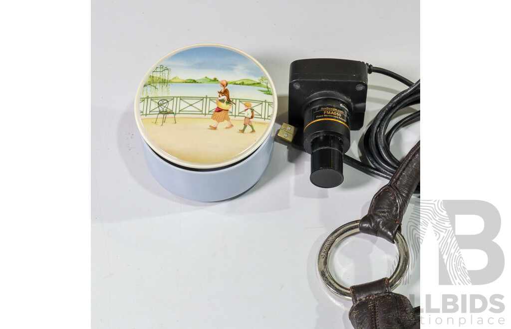 Collection of Sundries Including  Charcuterie Board, Trinket Box, Microscope Eyepiece Camera and More