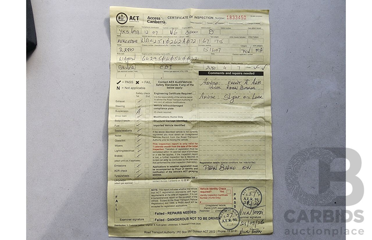 12/2007 Mercedes-Benz R 280 CDI (rwd) 251 MY08 4d Wagon Silver 3.0L