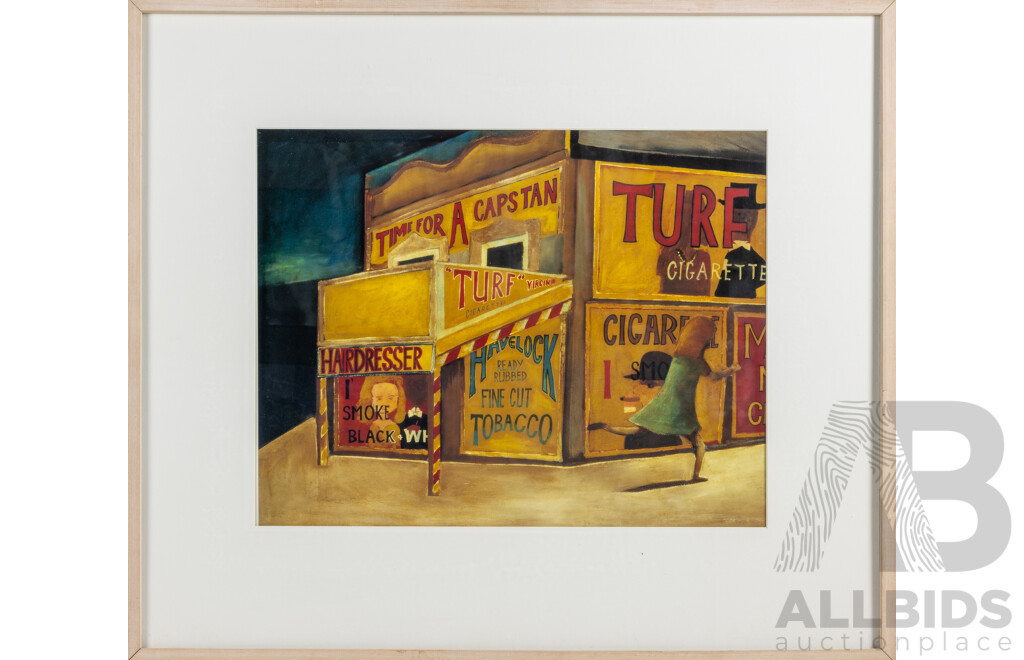 Charles Blackman (20th Century, Australian, 1928-2018), The Cigarette Shop [Running Home] (1954), Reproduction Colour Print After Original Enamel on Composition Board From 1954, 69 X 79 cm (Frame)