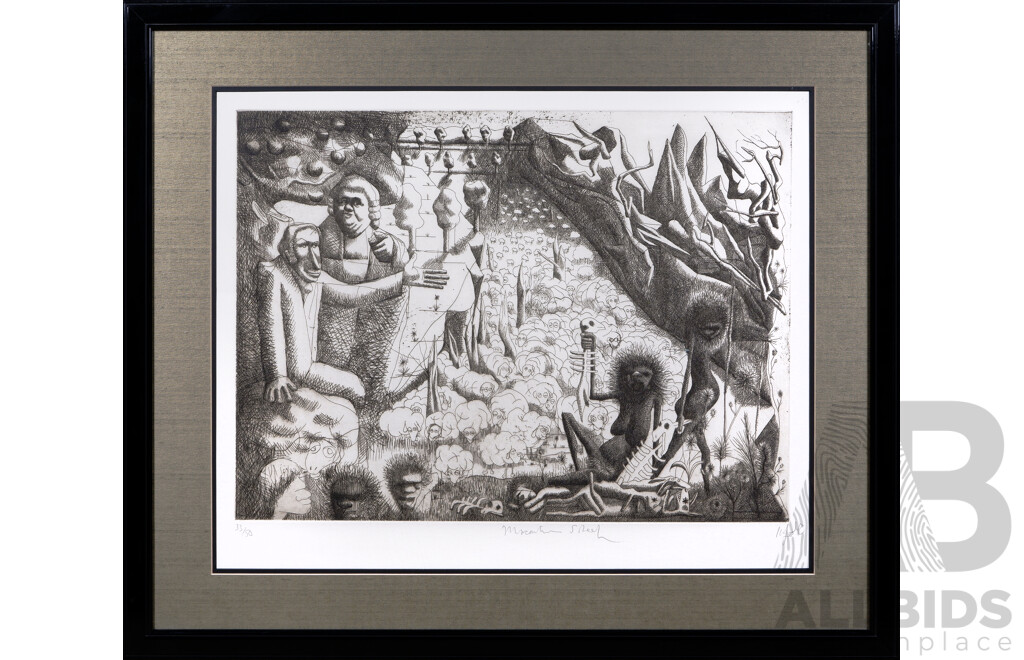 Keith Looby (20th Century, Australian, 1940-), Macarthur's Sheep (1976), Signed and Editioned Etching, 72 X 85 Cm (Frame)