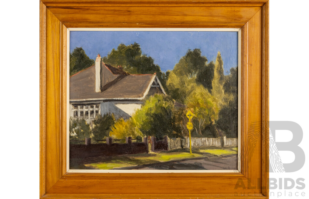 Kay Jenkin (20th Century, Active C.1960-1970s), Untitled (Suburban Street Scene), Original Vintage Oil on Masonite, 51 X 58 Cm (Frame)