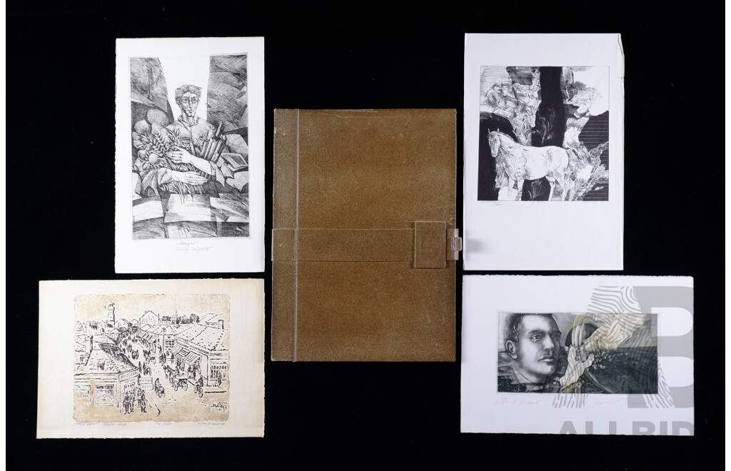Wonderful Vintage Print Folio with Four (4) Eastern European Signed Prints & Etchings, Dated c1980s, 50 x 33 cm (sheets) (4)