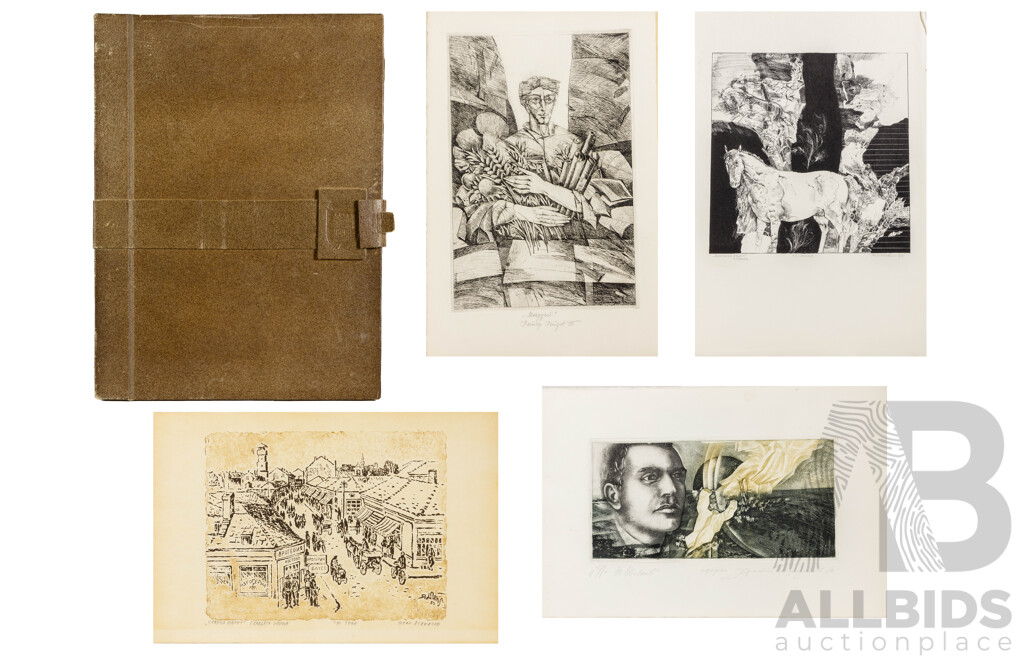 Wonderful Vintage Print Folio with Four (4) Eastern European Signed Prints & Etchings, Dated c1980s, 50 x 33 cm (sheets) (4)