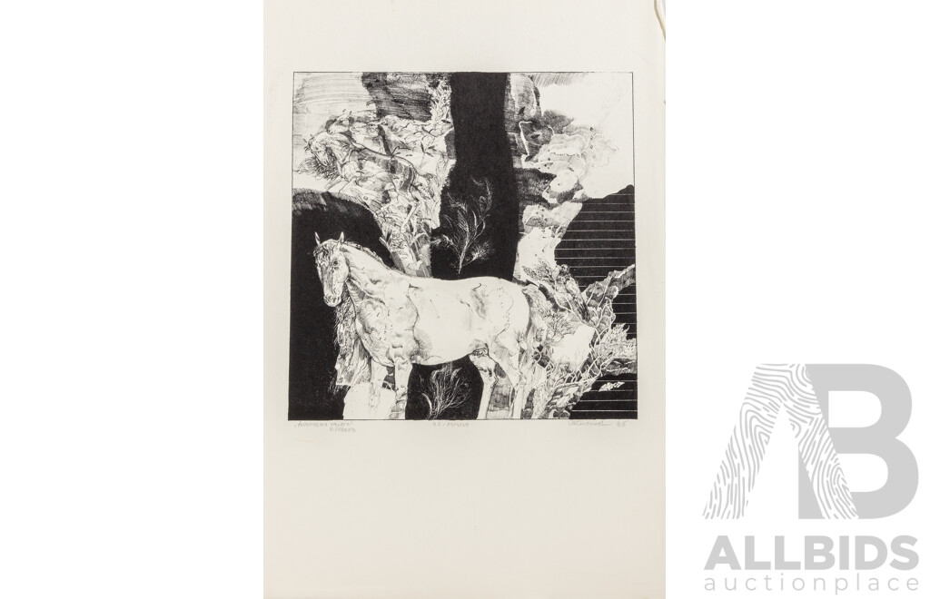 Wonderful Vintage Print Folio with Four (4) Eastern European Signed Prints & Etchings, Dated c1980s, 50 x 33 cm (sheets) (4)