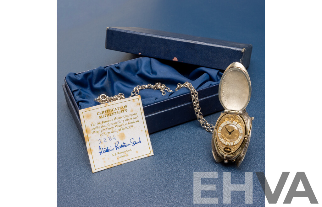 Limited Edition Sterling Silver Gilt Form Pendant Watch - 66.15gms