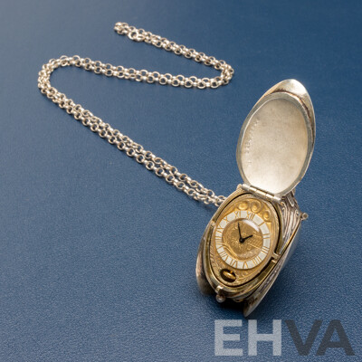 Limited Edition Sterling Silver Gilt Form Pendant Watch - 66.15gms