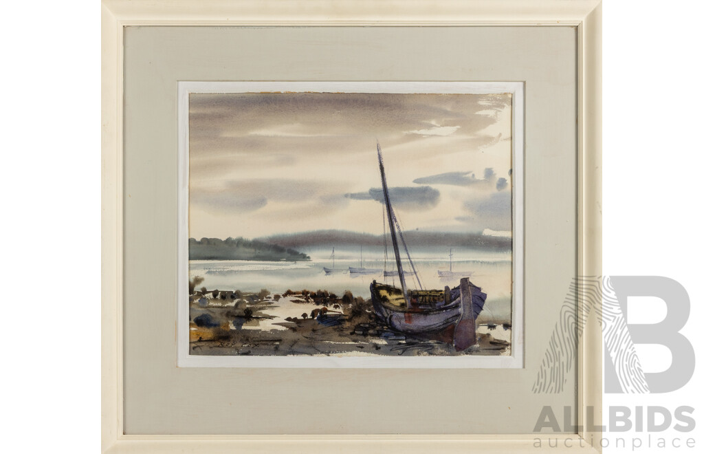 Roy Cox (20th Century, Australian, 1903-1976), Daybreak on the Derwent, Sandy Bay, Original Vintage Watercolour, 61 X 77 Cm (Frame)