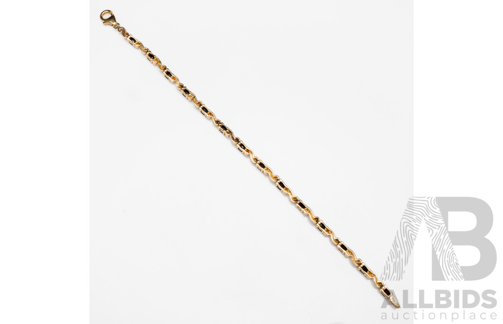 9ct Yellow Gold Twisted Rope Style Oval Sapphire and Diamond Bracelet - 6.32gms