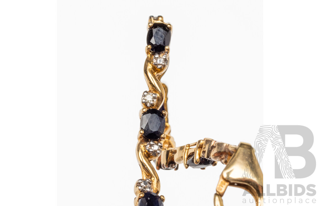 9ct Yellow Gold Twisted Rope Style Oval Sapphire and Diamond Bracelet - 6.32gms