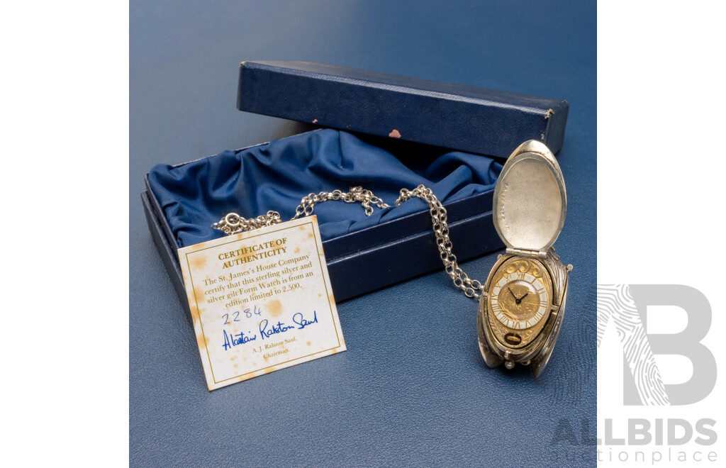 Limited Edition Sterling Silver Gilt Form Pendant Watch - 66.15gms