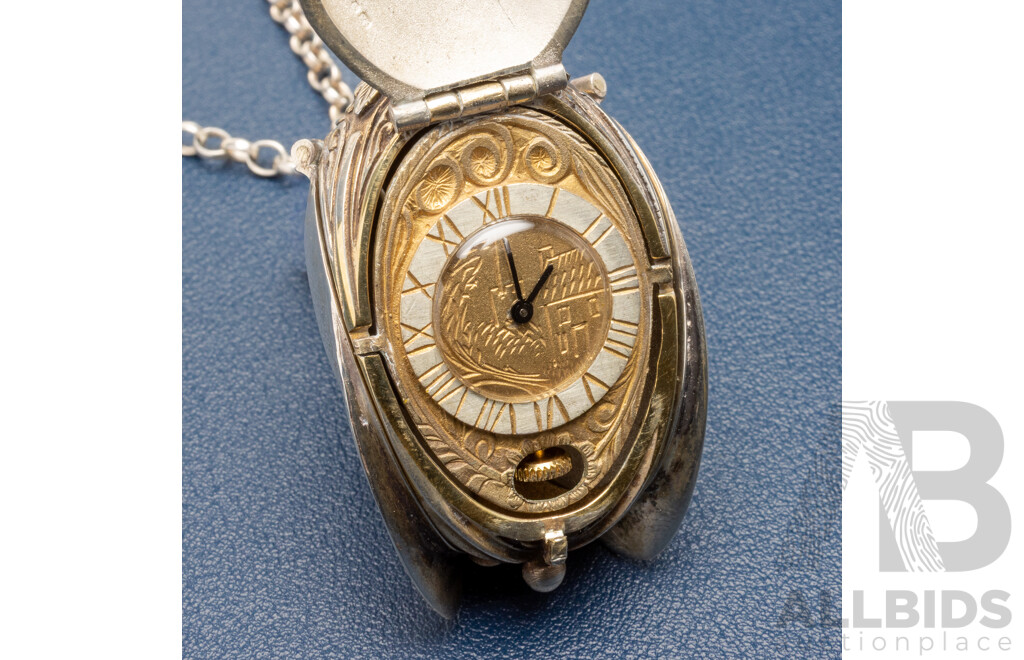 Limited Edition Sterling Silver Gilt Form Pendant Watch - 66.15gms