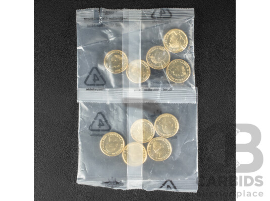 Ten Australian RAM UNC Commemorative Two Dollar Coins Including 2024 War Animals Remembrance and 2020 Seventy Five Years End of WW2