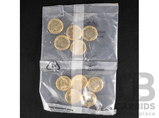 Ten Australian RAM UNC Commemorative Two Dollar Coins Including 2024 War Animals Remembrance and 2020 Seventy Five Years End of WW2