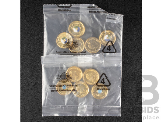 Ten Australian RAM UNC Commemorative Two Dollar Coins Including 2022 Seventy Fifth Anniversary of Peacekeeping and Seventy Five Years End of WW2