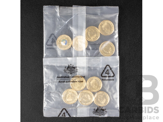 Ten Australian RAM UNC Commemorative Two Dollar Coins Including 2022 Seventy Fifth Anniversary of Peacekeeping and 2020 Seventy Five Years End of WW2